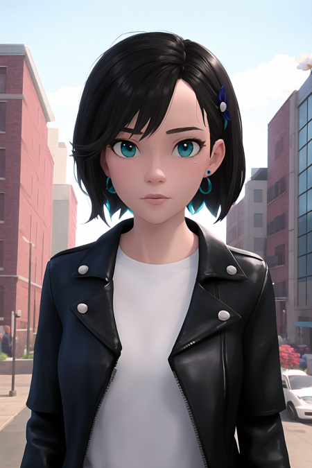 3978524052-676654734-spiderverse style, masterpiece, best quality, 1girl, aqua eyes, flower on hair, black hair, closed mouth, earrings, detailed bac.png